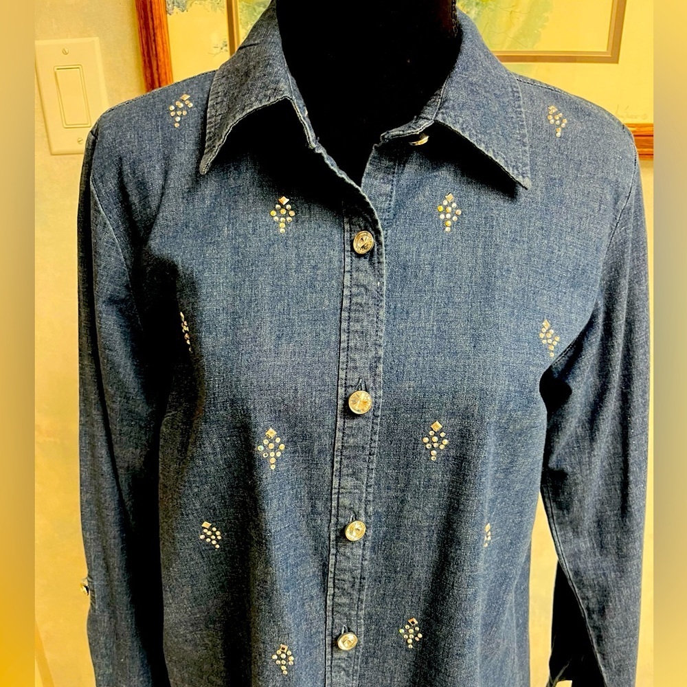 NWOT Quacker Factory fits like M. Embellished Bling Indigo Denim Stretch…